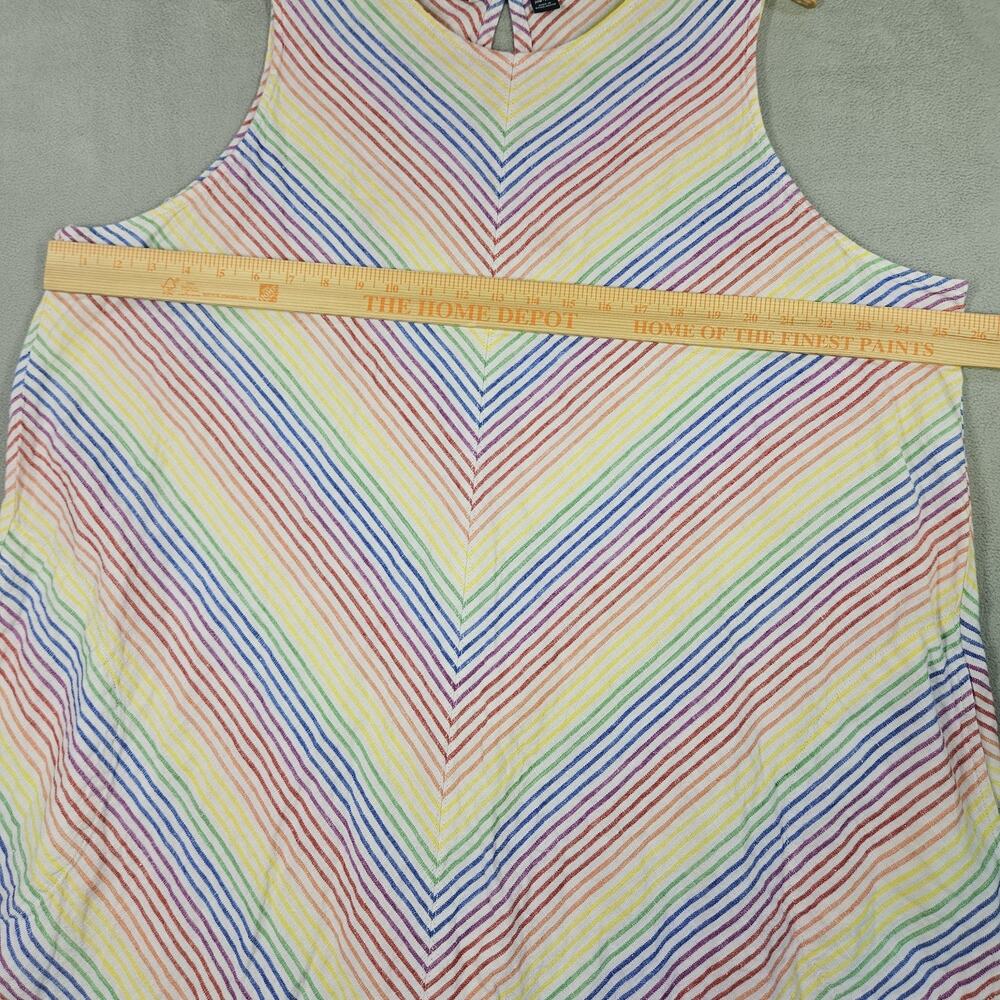 Lands' End Linen Dress Womens Plus 2X Rainbow Stripe Pockets Coastal Colorful - Picture 8 of 11